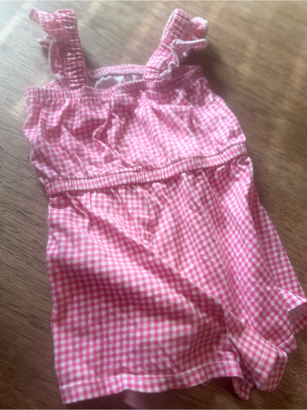Old Navy Pink Gingham Ruffle-Strap Romper